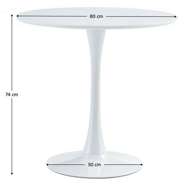 Étkezőasztal, kerek, fehér, matt, átmérő 80 cm, REVENTON NEW