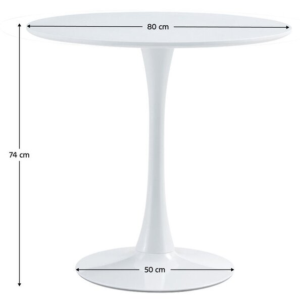 Étkezőasztal, kerek, fehér, matt, átmérő 80 cm, REVENTON NEW