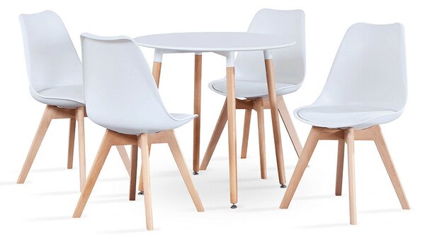 Étkezőasztal, fehér/bükk, átmérő 80 cm, ELCAN NEW TYP 2
