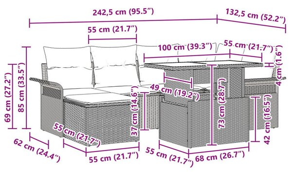 7 Darabos Kert Kanapé Szett Párnákkal Szürke Poli Rattan, 2-Fős Kert Kanapé Tárolóval &amp; Párnákkal Szürke Poli Rattan