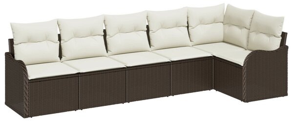 6 darabos kertibútor szett párnákkal barna poli rattan, 2 személyes kertibútor tárolóval és párnákkal barna poli rattan
