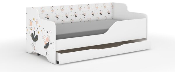 LILU gyerekágy laminált fronttal és oldallal 160x80cm matraccal és ágyneműtartóval - egérke