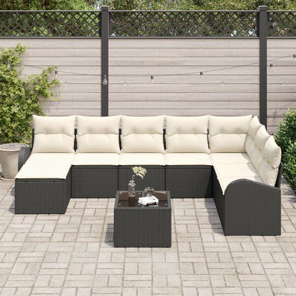 8 Darabos Kert Sofa Szett Párnákkal Barna Poli Rattan, 2-Személyes Kert Sofa Tárolóval és Párnákkal Fekete Poli Rattan