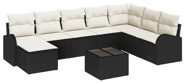 8 Darabos Kert Sofa Szett Párnákkal Barna Poli Rattan, 2-Személyes Kert Sofa Tárolóval és Párnákkal Fekete Poli Rattan