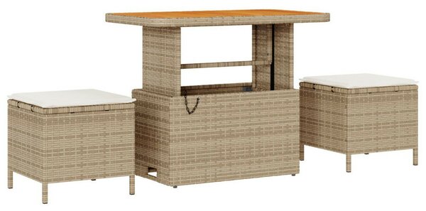 10 Darabos Kert Sofa Szett Párnákkal Bézs Poli Rattan Akácia, 2-Fős Kert Sofa Tárolóval &amp; Párnákkal Bézs Poli Rattan, 3 Darabos Kert Étkező Szett Párnákkal Bézs Poli Rattan Akácia