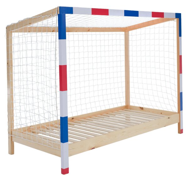 Montessori ágy, természetes/fehér/kék/piros, 90x200, FUTAL