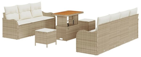 10 Darabos Kert Sofa Szett Párnákkal Bézs Poli Rattan Akácia, 2-Fős Kert Sofa Tárolóval &amp; Párnákkal Bézs Poli Rattan, 3 Darabos Kert Étkező Szett Párnákkal Bézs Poli Rattan Akácia