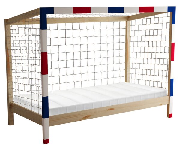 Montessori ágy, természetes/fehér/kék/piros, 90x200, FUTAL