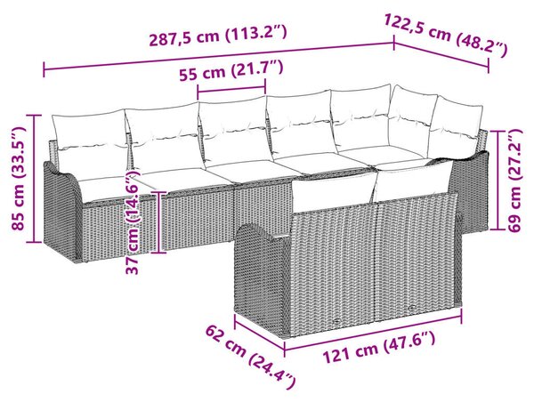 8 darabos kerti kanapészett párnákkal bézs poli rattan, 2 személyes kerti kanapé párnákkal bézs poli rattan