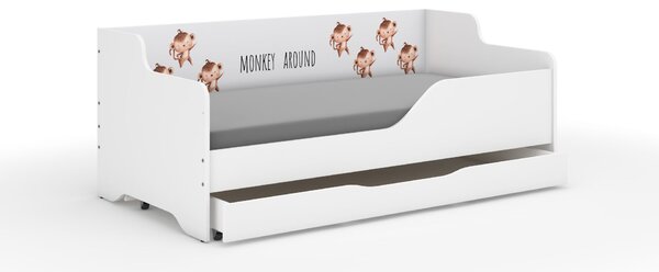 LILU gyerekágy laminált oldallal 160x80cm matraccal és ágyneműtartóval - majom