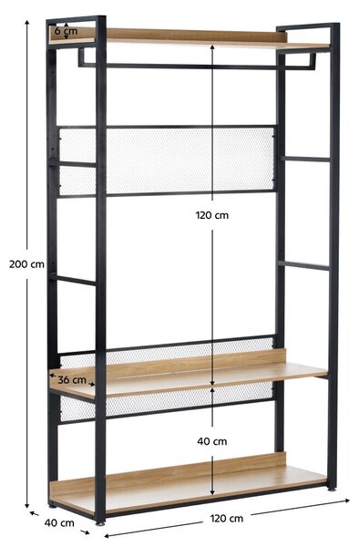 Polcállvány polcokkal, tölgy/fekete, KILOS NEW TYP 2