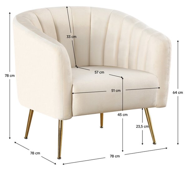 Design fotel, bézs Velvet szövet/gold króm-arany, BAGY