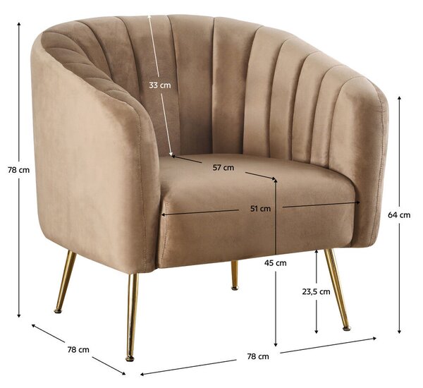 Design fotel, barna Velvet szövet/gold króm-arany, BAGY