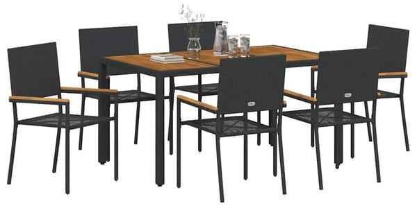 VidaXL Kert étkező szett 7 pcs Fekete és Fa 150 x 90 x 75 cm