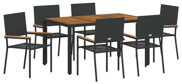 VidaXL Kert étkező szett 7 pcs Fekete és Fa 150 x 90 x 75 cm