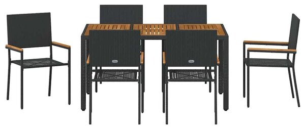 VidaXL Kert étkező szett 7 pcs Fekete és Fa 150 x 90 x 75 cm