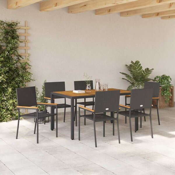 VidaXL Kert étkező szett 7 pcs Fekete és Fa 150 x 90 x 75 cm