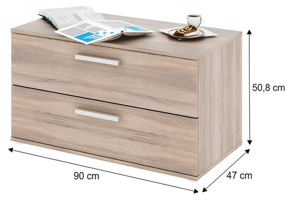 Kétfiókos Komód, DTD laminált, sonoma tölgyfa, DUNAJ 8