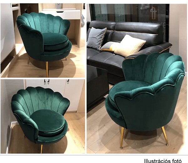 Fotel Art-deco stílusban, smaragd Velvet anyag/gold króm-arany, NOBLIN