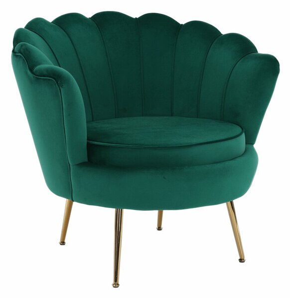 Fotel Art-deco stílusban, smaragd Velvet anyag/gold króm-arany, NOBLIN