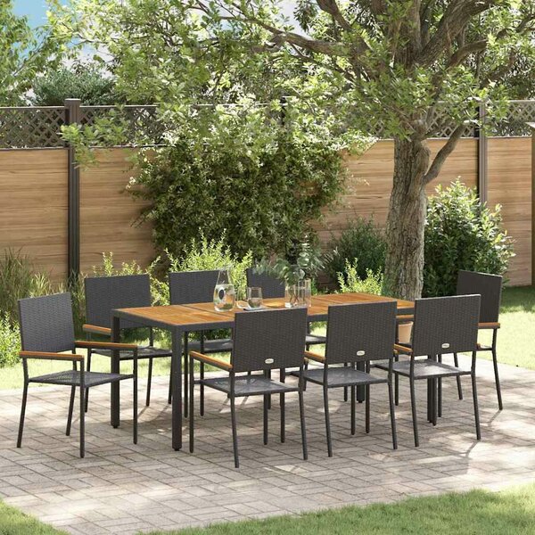 VidaXL Kert étkező szett 9 pcs Fekete és Barna 190 x 90 x 75 cm