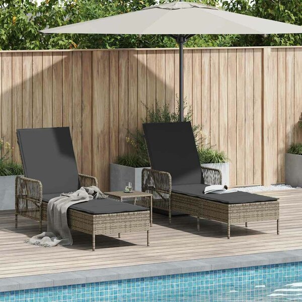 VidaXL Napozóágy párnával 2 pcs Szürke 35 x 35 x 32cm polirattan