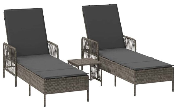 VidaXL Napozóágy párnával 2 pcs Szürke 35 x 35 x 32cm polirattan