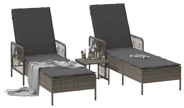 VidaXL Napozóágy párnával 2 pcs Szürke 35 x 35 x 32cm polirattan