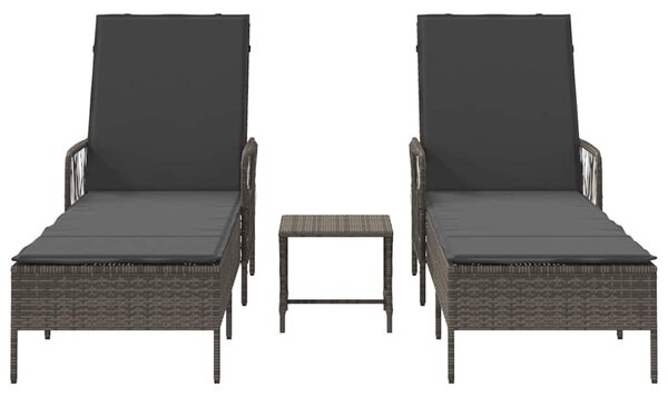 VidaXL Napozóágy párnával 2 pcs Szürke 35 x 35 x 32cm polirattan