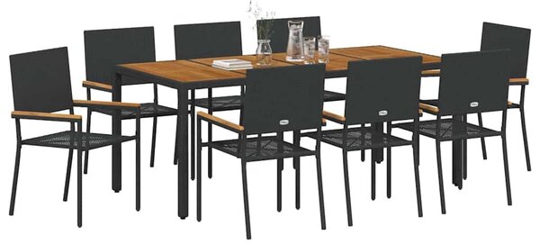 VidaXL Kert étkező szett 9 pcs Fekete és Barna 190 x 90 x 75 cm