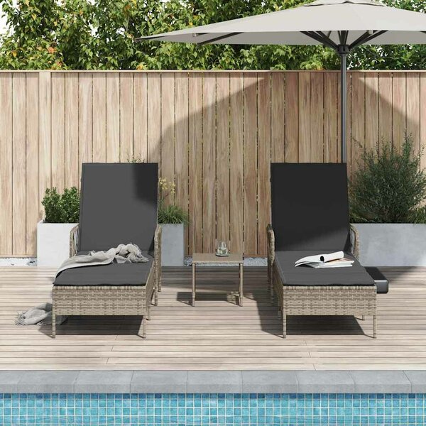 VidaXL Napozóágy párnával 2 pcs Szürke 35 x 35 x 32cm polirattan