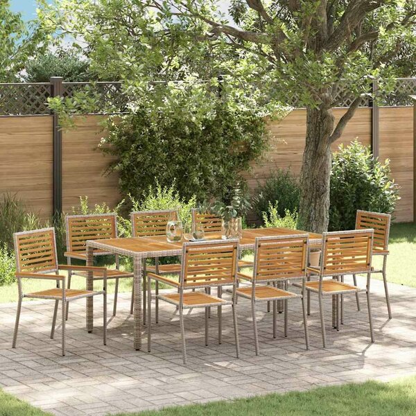 VidaXL Kert étkező szett 9 pcs Szürke és Barna 190 x 90 x 75 cm