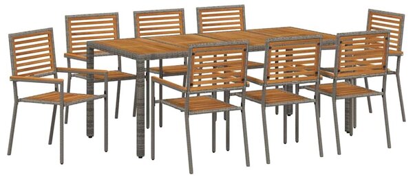 VidaXL Kert étkező szett 9 pcs Szürke és Barna 190 x 90 x 75 cm