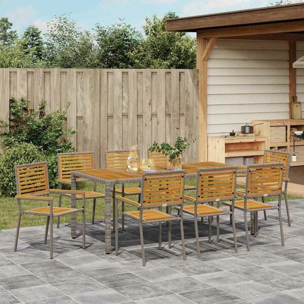 VidaXL Kert étkező szett 9 pcs Szürke és Barna 190 x 90 x 75 cm
