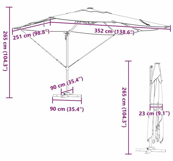 VidaXL Cantilever Roma Napernyő Piros és Fekete 352 x 251 x 265 cm