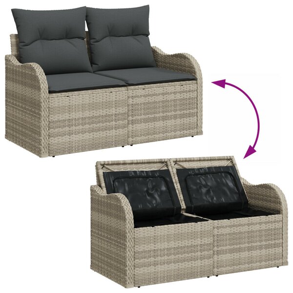 9 Darabos Kert Sofa Szett Párnákkal Világosszürke Poli Rattan