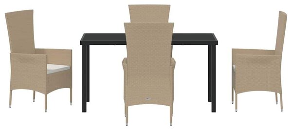 VidaXL Kert étkező szett párnával 5 pcs Bézs polirattan