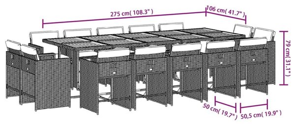 VidaXL 15 részes bézs polyrattan kerti étkezőgarnitúra párnákkal
