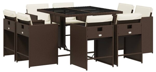 VidaXL 9 részes barna polyrattan kerti étkezőgarnitúra párnákkal