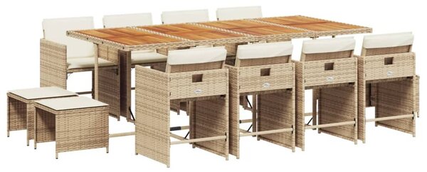 VidaXL 13 részes bézs polyrattan kerti étkezőgarnitúra párnákkal
