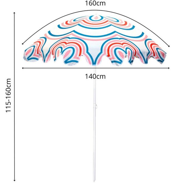 Strand- És Kerti Napernyő 160 Cm, Kék És Rózsaszín Csíkos