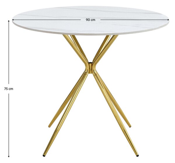 Étkezőasztal, fehér márvány/gold arany króm, átmérő 90 cm, MEKNER