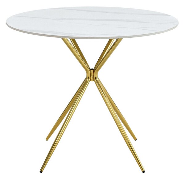 Étkezőasztal, fehér márvány/gold arany króm, átmérő 90 cm, MEKNER