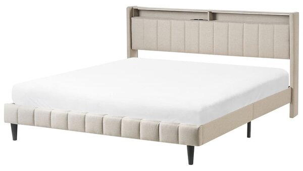 Ágy LED világítással BEAULIEU 180 x 200 cm Ágyneműtartóval USB porttal Bézs