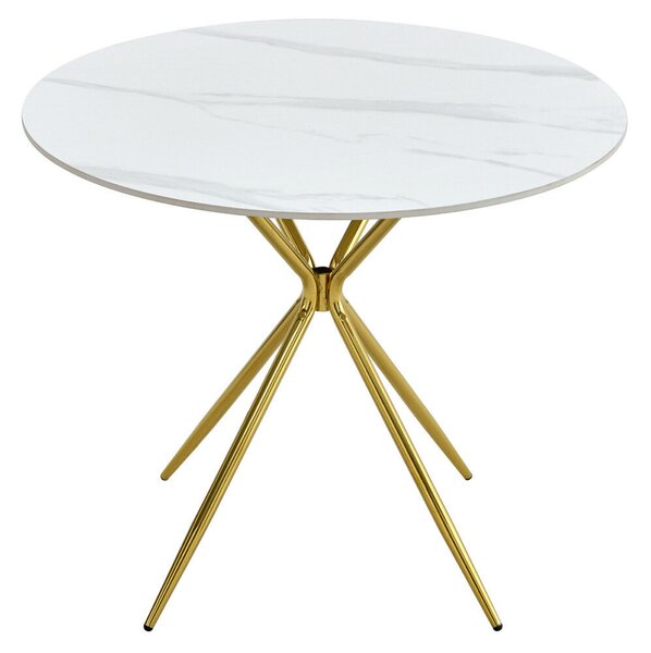 Étkezőasztal, fehér márvány/gold arany króm, átmérő 90 cm, MEKNER