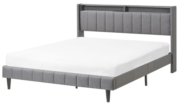 Ágy LED világítással BEAULIEU 160 x 200 cm Ágyneműtartóval USB porttal Sötétszürke