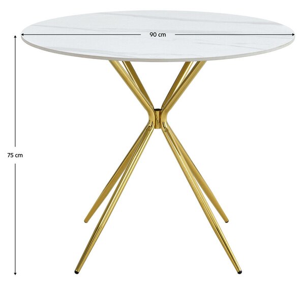 Étkezőasztal, fehér márvány/gold arany króm, átmérő 90 cm, MEKNER