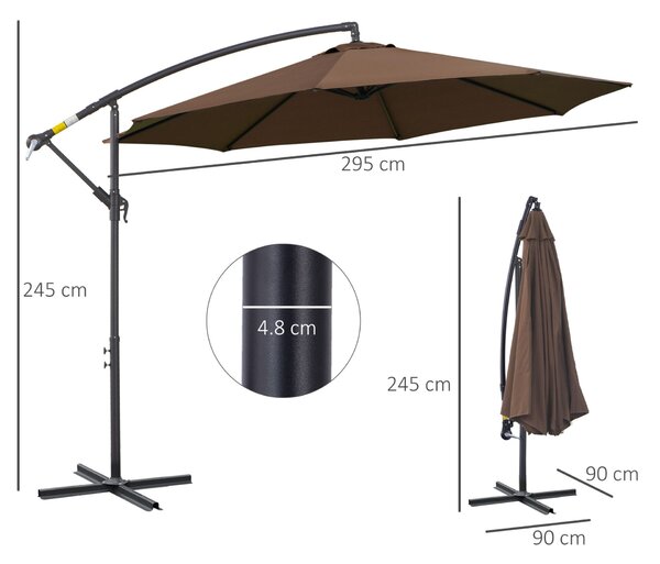 Outsunny kültéri napernyő tekerőkarral, acélból és UV-álló poliészterből, Ø295x245 cm, kávébarna