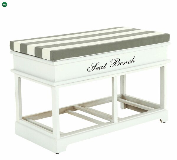 Lóca párnával, 2 fiók, fehér/szürke, SEAT BENCH 2 NEW