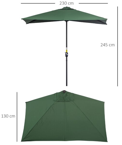 Outsunny félkör alakú fali napernyő tekerős nyílással és szellőzőnyílásokkal, 230x130x245 cm, zöld